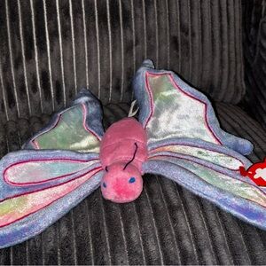 Ty Flutters - Iridescent Pink Butterfly Plush with Blue Eyes Retired 1999